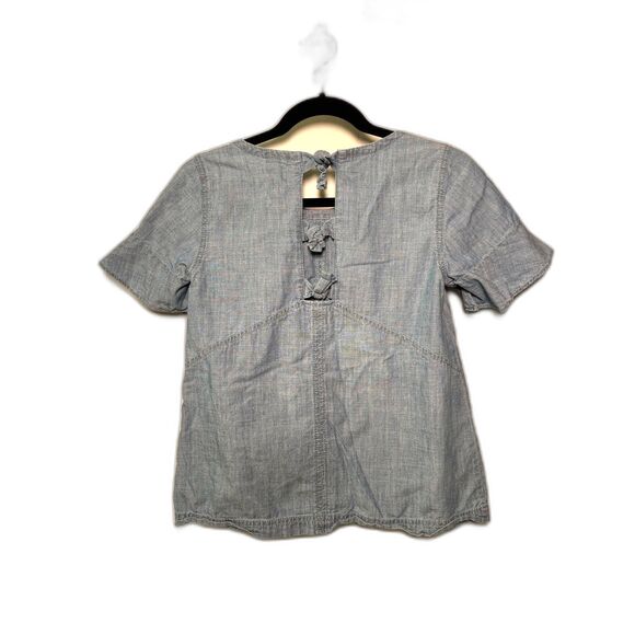 Madewell blue chambray short sleeve top with a back tie detail XS - Picture 2 of 7